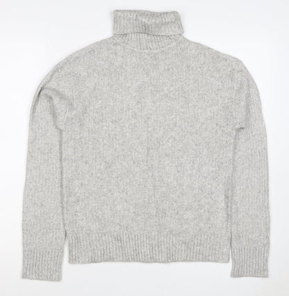 Marks and Spencer Women Grey S Ribbed Roll Neck Knit Jumper