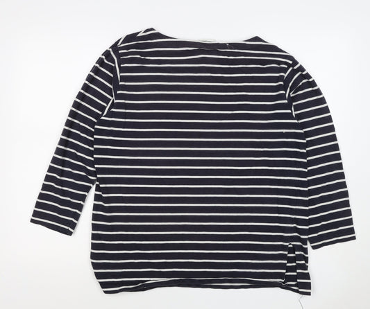 Laura Ashley Women Blue White Striped Cotton Long Sleeve T-Shirt L