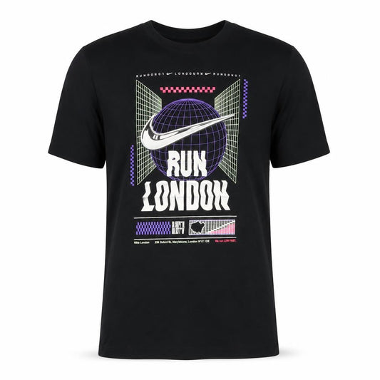 Front view of Nike Men’s Black S Run London Dri-FIT Graphic Short Sleeve T-Shirt