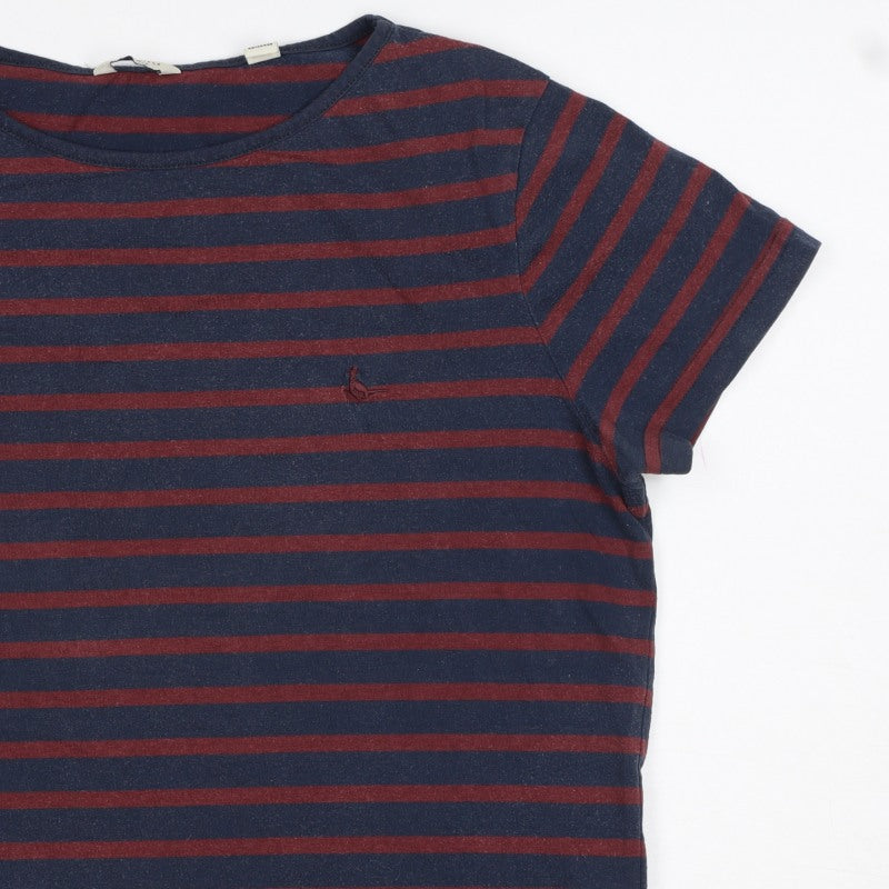 Jack Wills Women Blue Red Stripe UK 12 Basic Jersey T-Shirt Logo