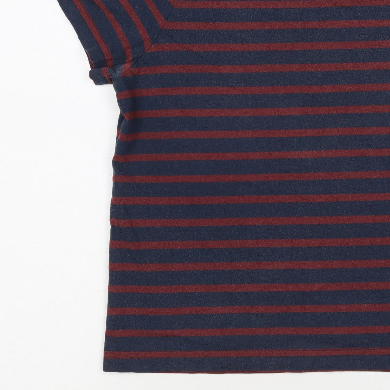 Jack Wills Women Blue Red Stripe UK 12 Basic Jersey T-Shirt Logo