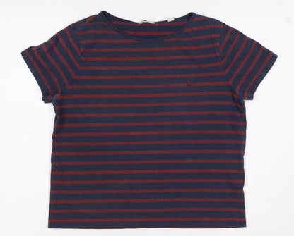 Jack Wills Women Blue Red Stripe UK 12 Basic Jersey T-Shirt Logo