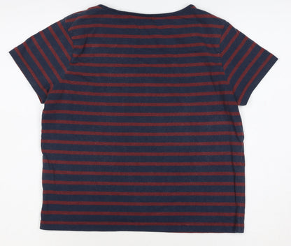 Jack Wills Women Blue Red Stripe UK 12 Basic Jersey T-Shirt Logo