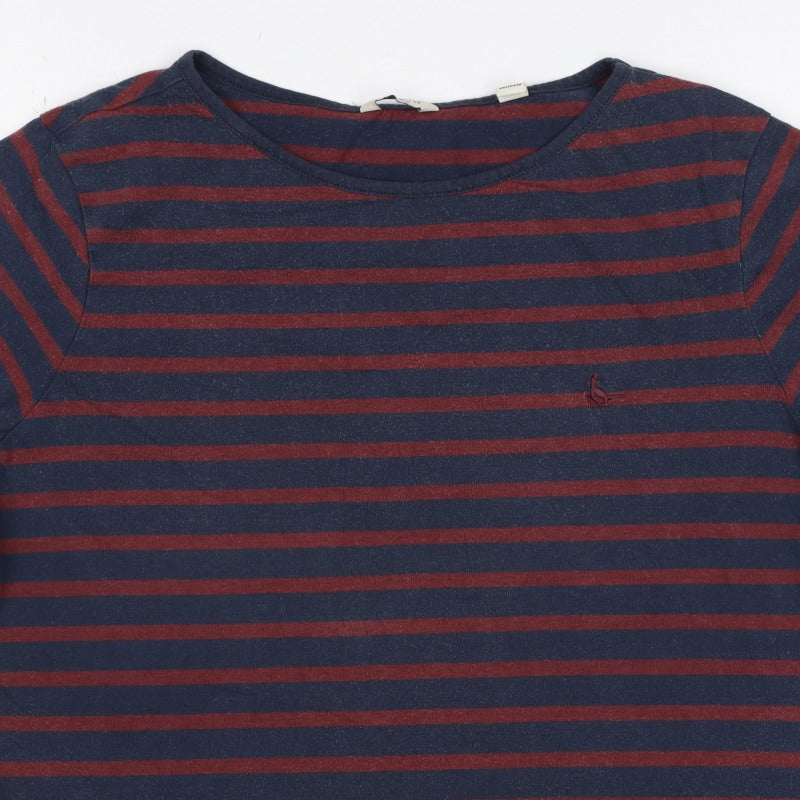 Jack Wills Women Blue Red Stripe UK 12 Basic Jersey T-Shirt Logo