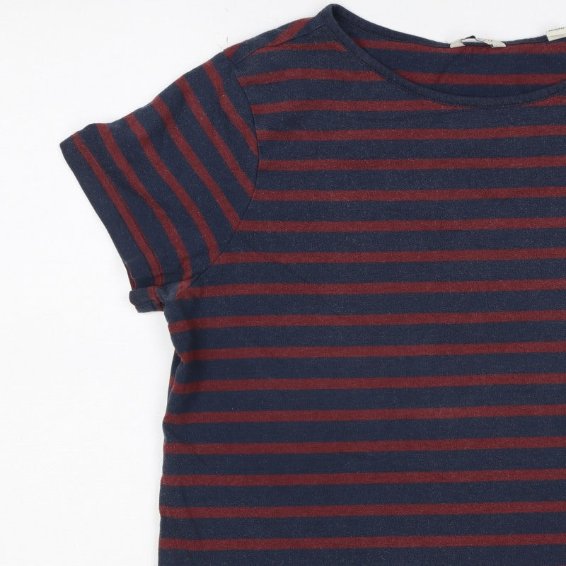 Jack Wills Women Blue Red Stripe UK 12 Basic Jersey T-Shirt Logo