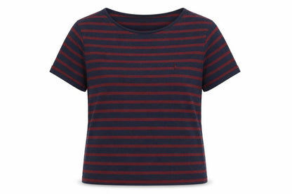 Jack Wills Women Blue Red Stripe UK 12 Basic Jersey T-Shirt Logo