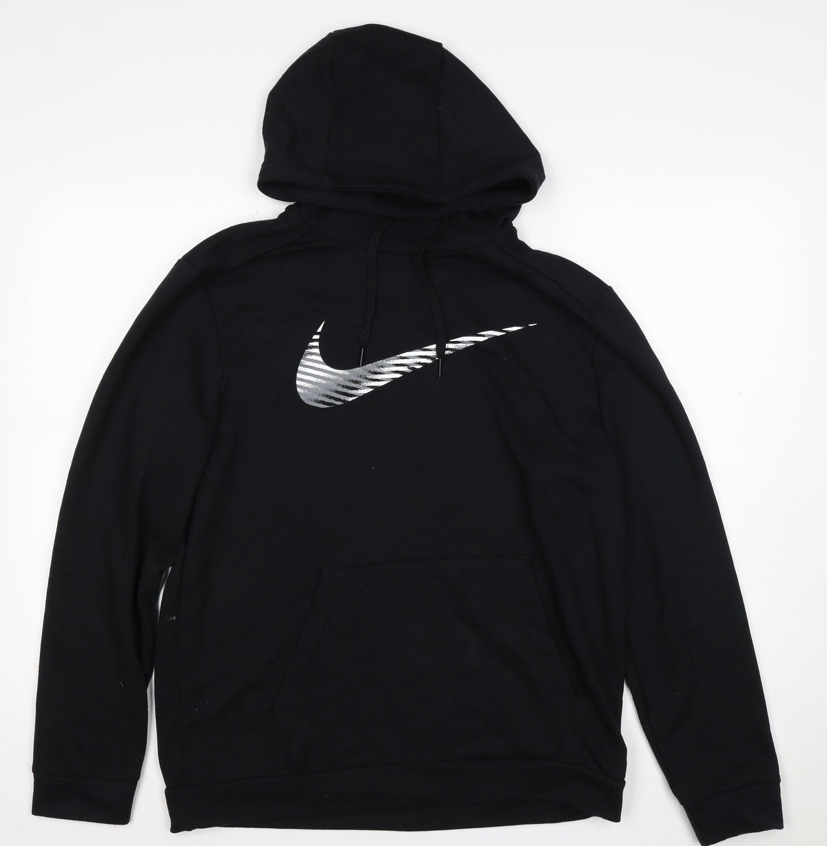 Back view of Nike unisex adults black m pullover hoodie dri-fit swoosh logo