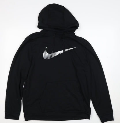 Back view of Nike unisex adults black m pullover hoodie dri-fit swoosh logo