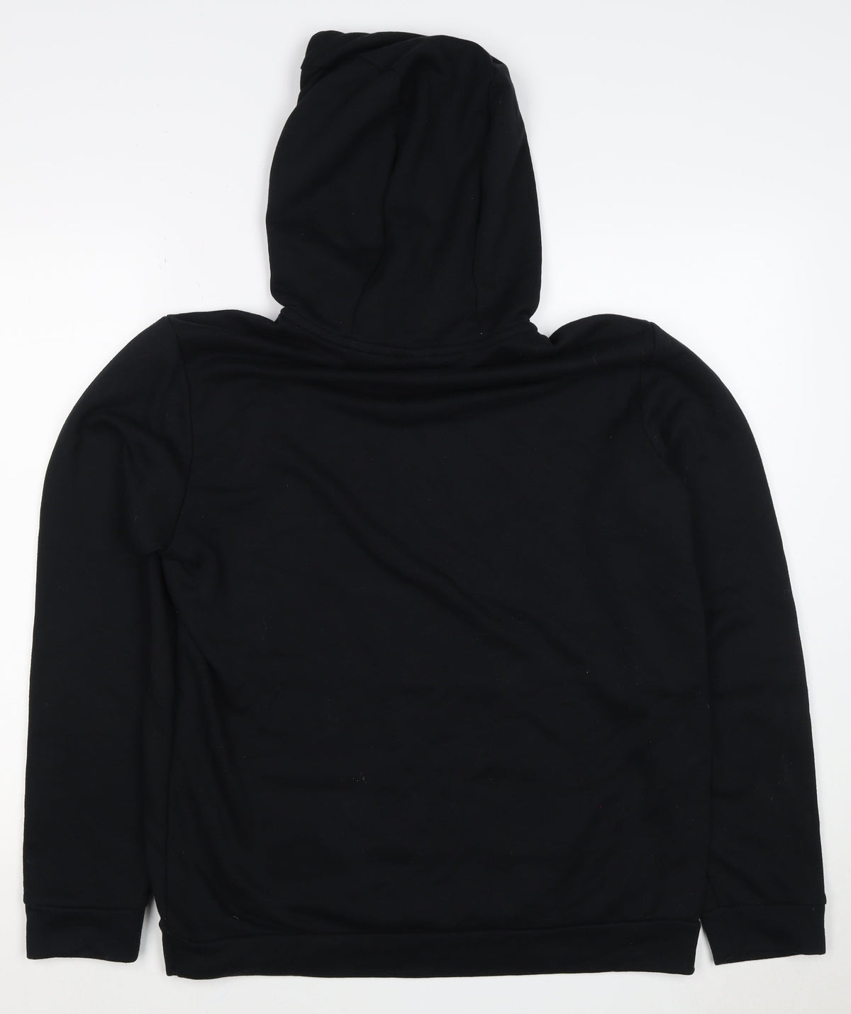 Close-up detail of Nike unisex adults black m pullover hoodie dri-fit swoosh logo