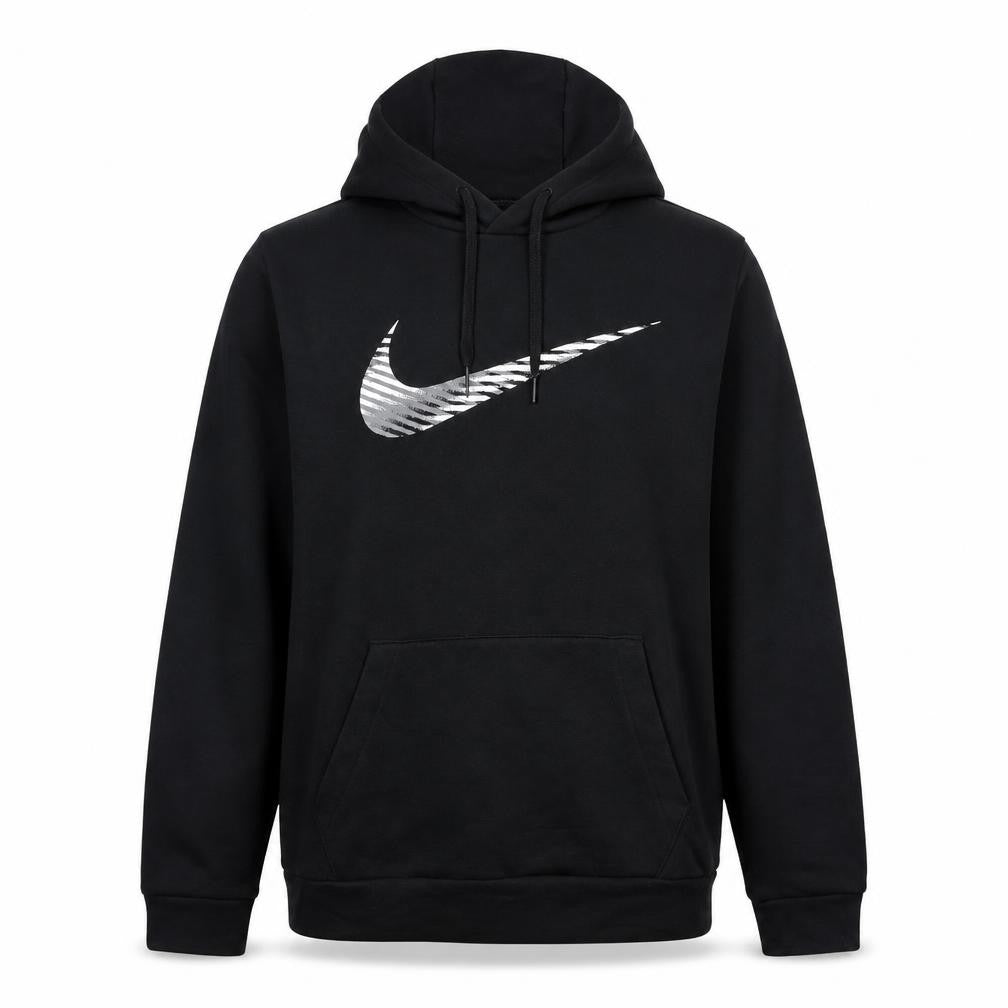 Front view of Nike unisex adults black m pullover hoodie dri-fit swoosh logo