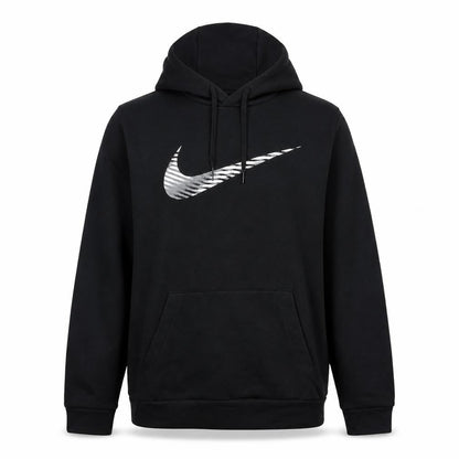 Front view of Nike unisex adults black m pullover hoodie dri-fit swoosh logo