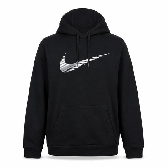 Front view of Nike unisex adults black m pullover hoodie dri-fit swoosh logo