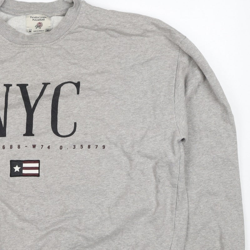 Pull&Bear Women’s Grey M NYC Graphic Fleece Crew Neck Sweatshirt