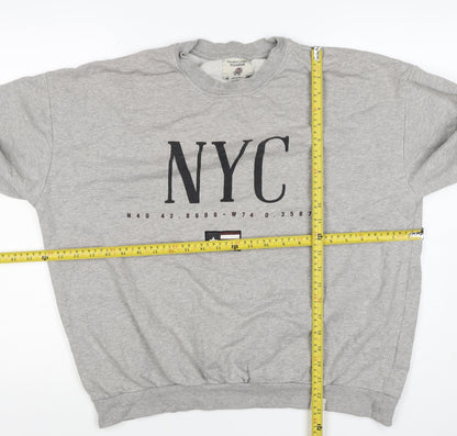 Pull&Bear Women’s Grey M NYC Graphic Fleece Crew Neck Sweatshirt