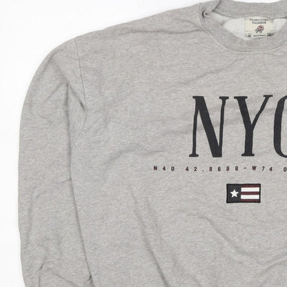 Pull&Bear Women’s Grey M NYC Graphic Fleece Crew Neck Sweatshirt
