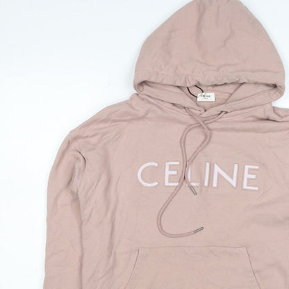 Celine Women’s Pink M Logo Pullover Hoodie Cotton Drawstring