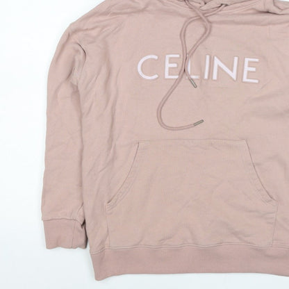 Celine Women’s Pink M Logo Pullover Hoodie Cotton Drawstring