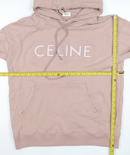 Celine Women’s Pink M Logo Pullover Hoodie Cotton Drawstring