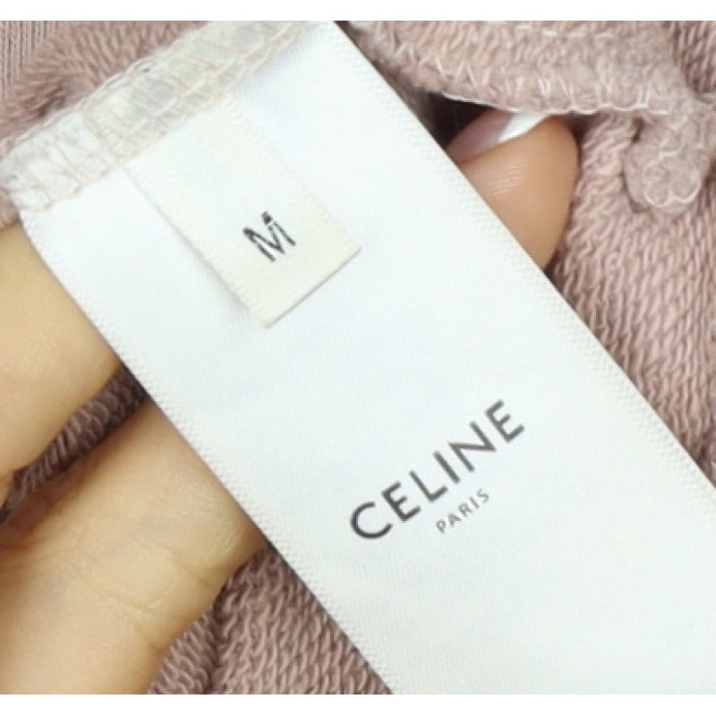 Celine Women’s Pink M Logo Pullover Hoodie Cotton Drawstring