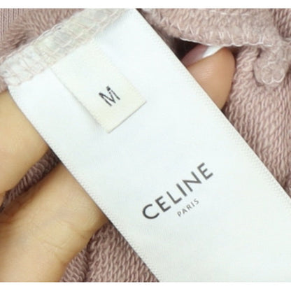 Celine Women’s Pink M Logo Pullover Hoodie Cotton Drawstring