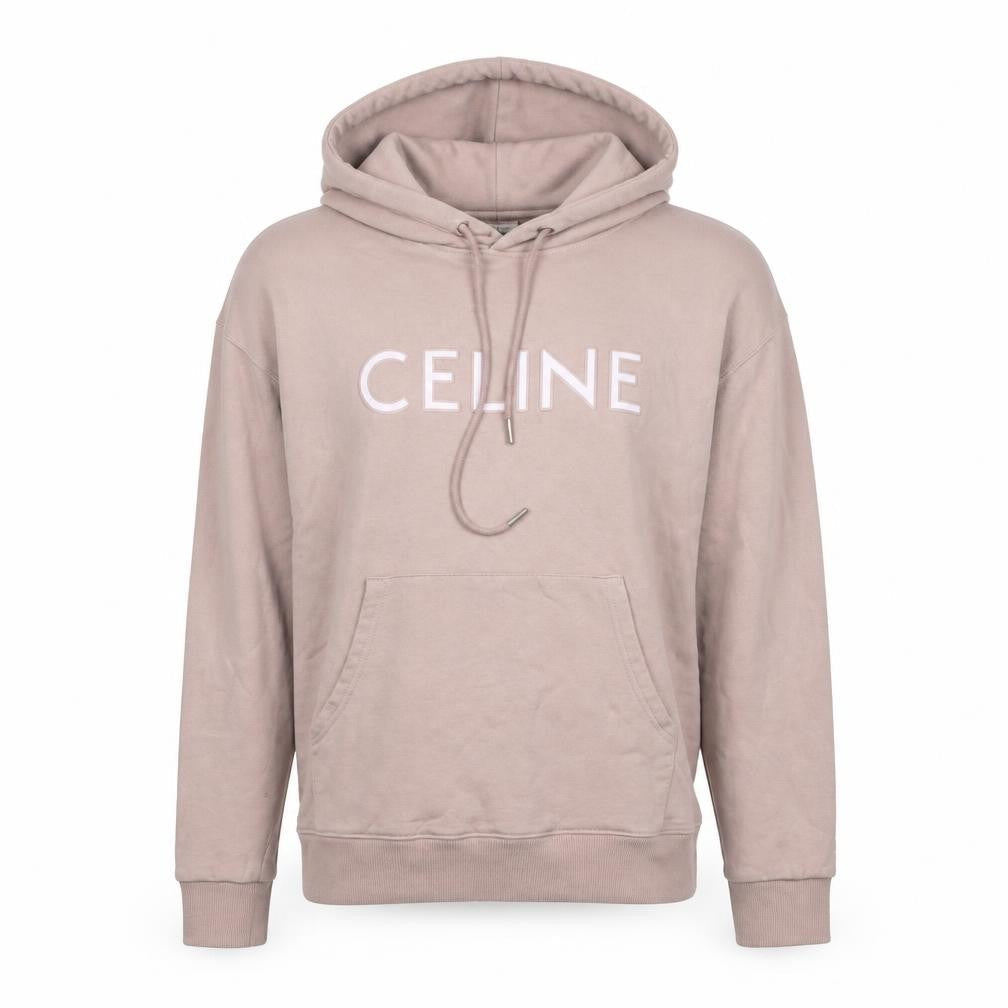 Celine Women’s Pink M Logo Pullover Hoodie Cotton Drawstring