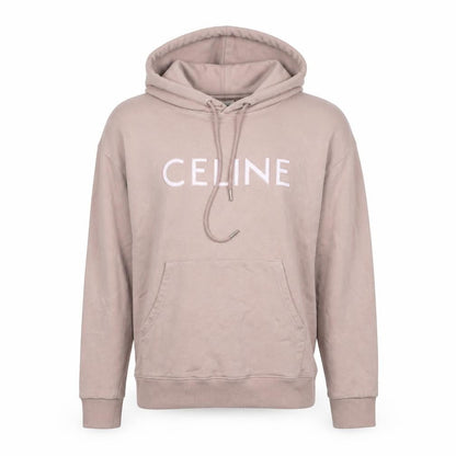 Celine Women’s Pink M Logo Pullover Hoodie Cotton Drawstring