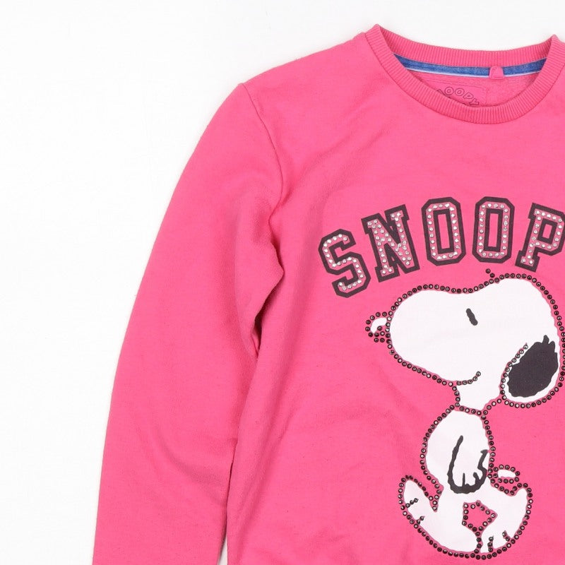 Snoopy Girls Pink 9-10 Years Pullover Sweatshirt Rhinestone Peanuts