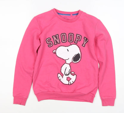 Snoopy Girls Pink 9-10 Years Pullover Sweatshirt Rhinestone Peanuts