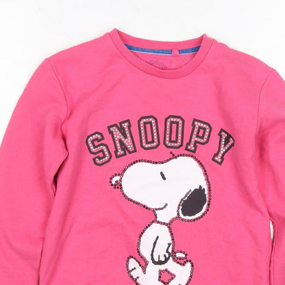 Snoopy Girls Pink 9-10 Years Pullover Sweatshirt Rhinestone Peanuts