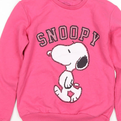 Snoopy Girls Pink 9-10 Years Pullover Sweatshirt Rhinestone Peanuts