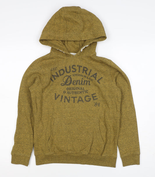 Back view of M&S boys’ green 7-8 years pullover hoodie logo print pockets