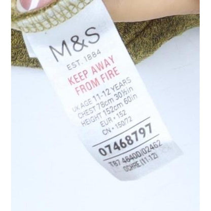 M&S Boys Green 7-8 Years Pullover Hoodie Logo Print Pockets