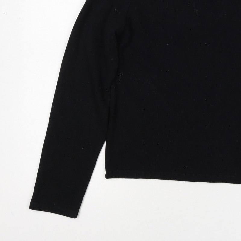 Zara Women Black L Mock Neck Beaded Rhinestone Long Sleeve Knit Top