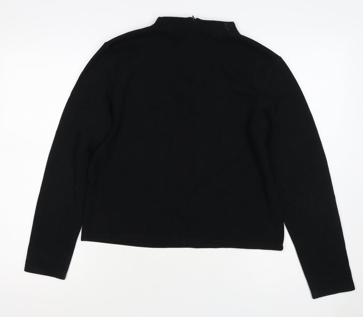 Zara Women Black L Mock Neck Beaded Rhinestone Long Sleeve Knit Top