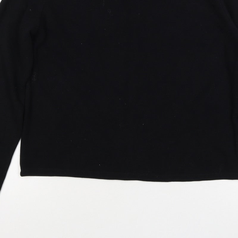 Zara Women Black L Mock Neck Beaded Rhinestone Long Sleeve Knit Top