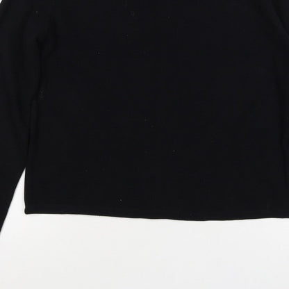 Zara Women Black L Mock Neck Beaded Rhinestone Long Sleeve Knit Top
