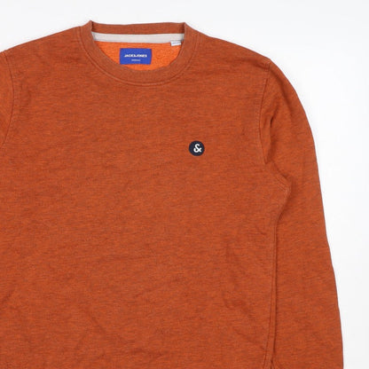 Jack & Jones Men's Orange S Crew Neck Logo Fleece Sweatshirt
