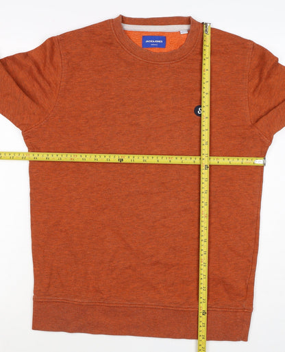 Jack & Jones Men's Orange S Crew Neck Logo Fleece Sweatshirt