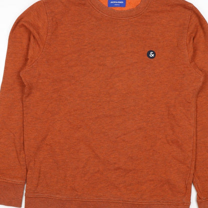 Jack & Jones Men's Orange S Crew Neck Logo Fleece Sweatshirt