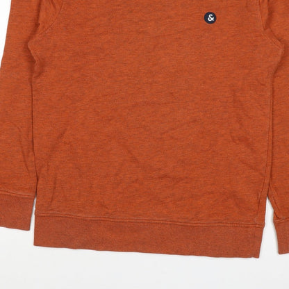 Jack & Jones Men's Orange S Crew Neck Logo Fleece Sweatshirt