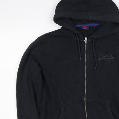Superdry Men Black M Full Zip Hoodie Logo Cotton Pockets