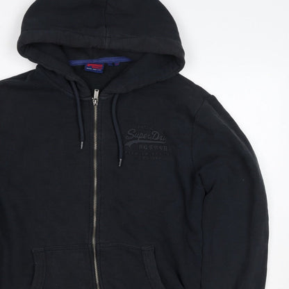 Superdry Men Black M Full Zip Hoodie Logo Cotton Pockets