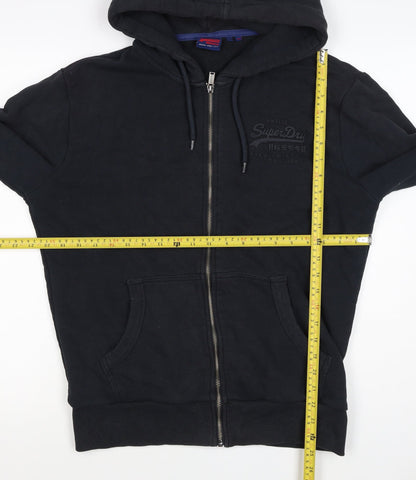 Superdry Men Black M Full Zip Hoodie Logo Cotton Pockets