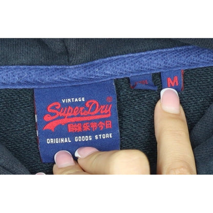 Superdry Men Black M Full Zip Hoodie Logo Cotton Pockets