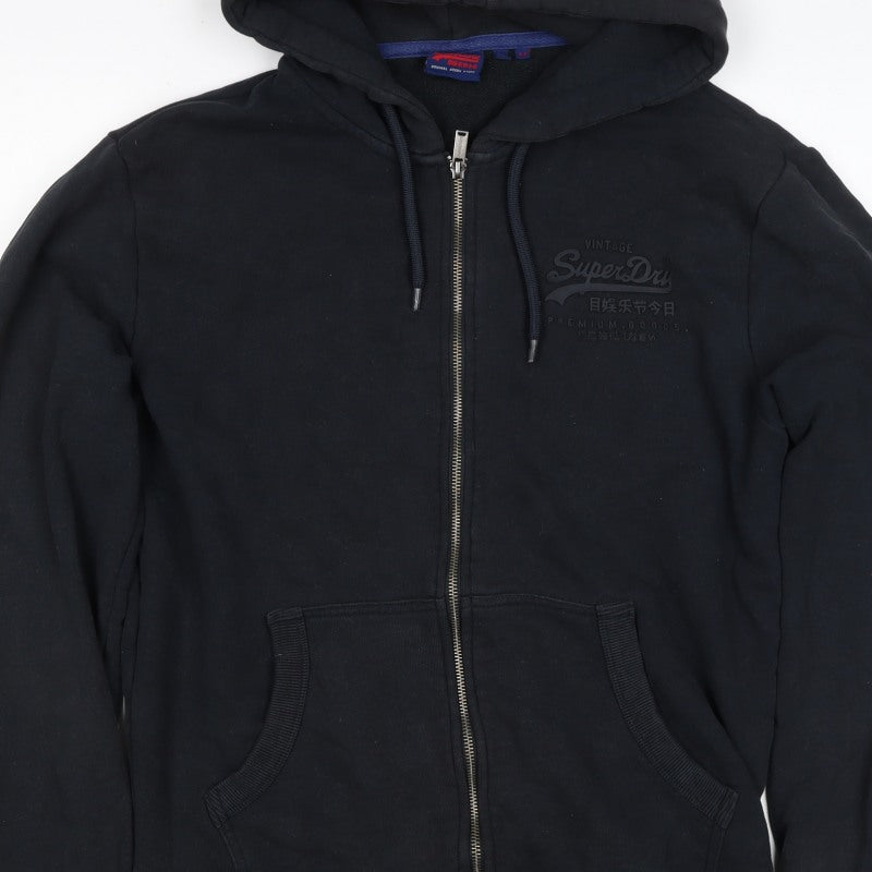 Superdry Men Black M Full Zip Hoodie Logo Cotton Pockets