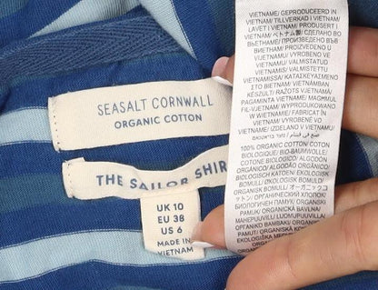 Seasalt Cornwall Women’s Blue Stripe Organic Cotton Jersey Top UK 10