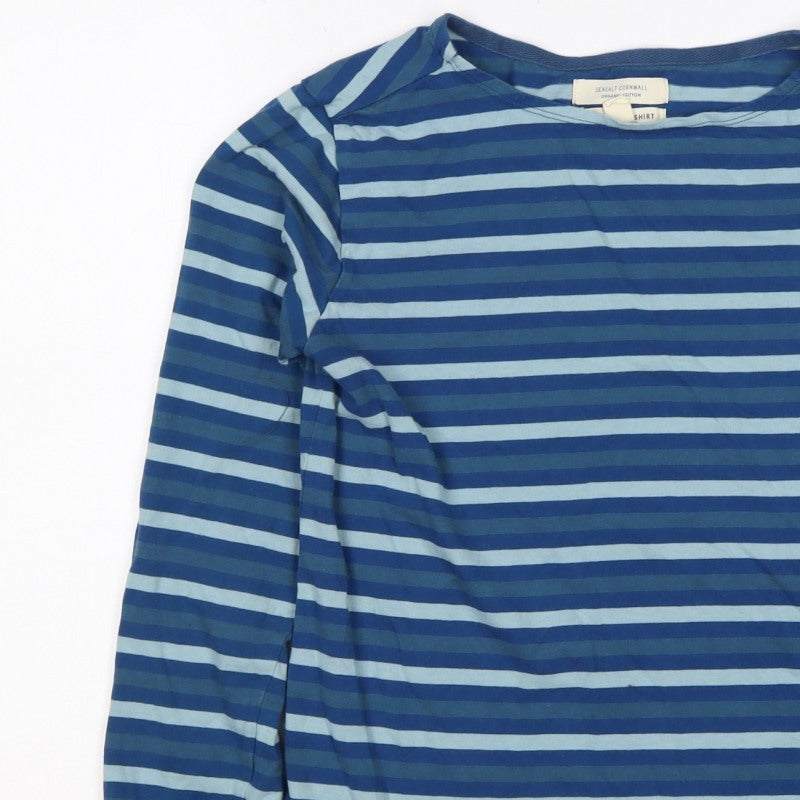 Seasalt Cornwall Women’s Blue Stripe Organic Cotton Jersey Top UK 10