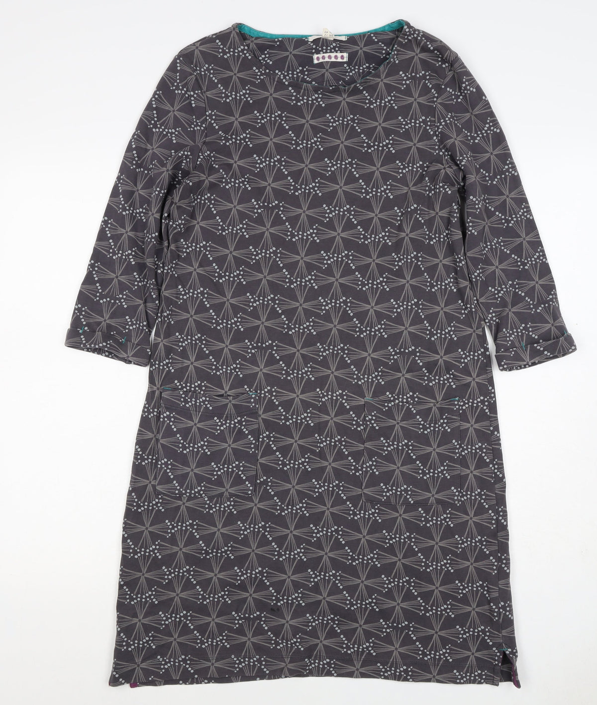 White Stuff Women Grey Geometric Print UK 12 Shift Dress Pockets