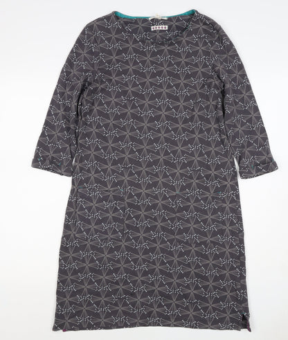 White Stuff Women Grey Geometric Print UK 12 Shift Dress Pockets
