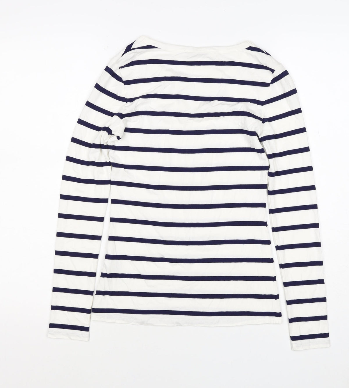 Oasis Women White Navy Striped XS Jersey Long Sleeve Rhinestone T-Shirt